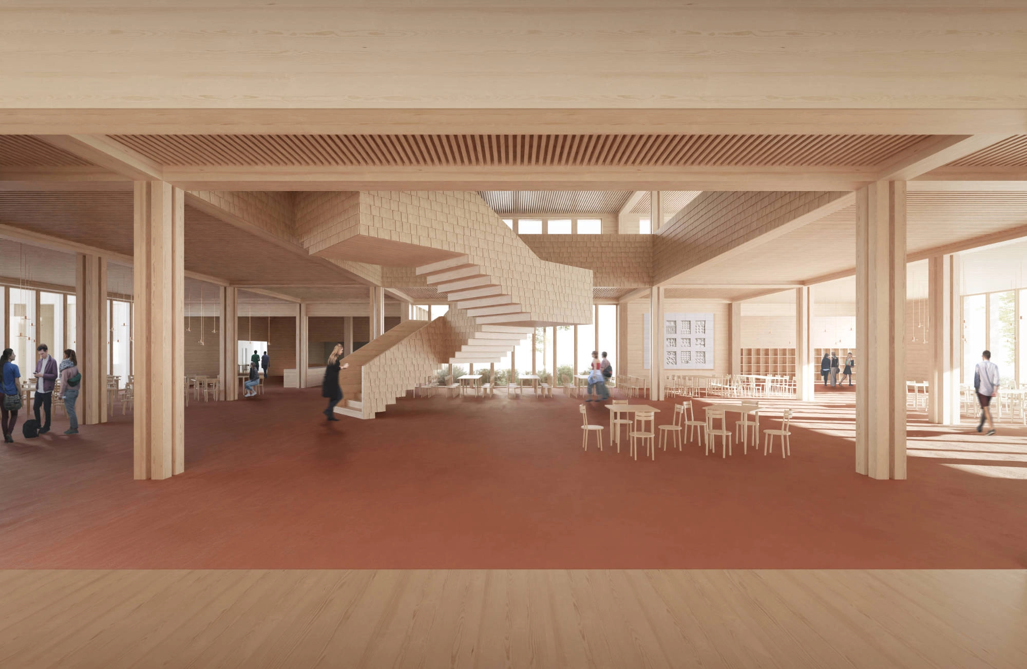 Interior view of Karhula School main lobby.