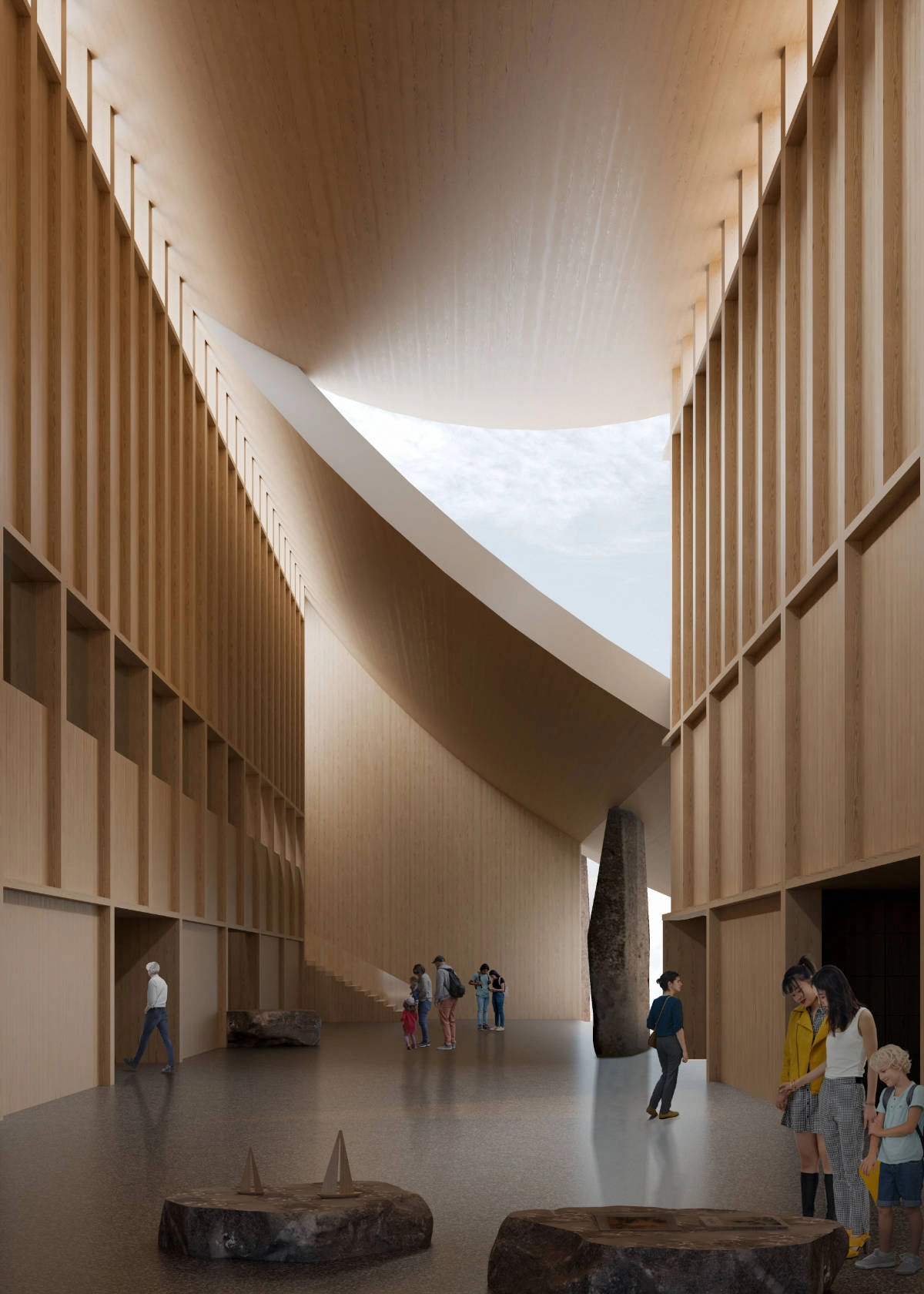 The main lobby of the Museum of Turku's History and Future. The high, bright space opens onto squares at both ends.