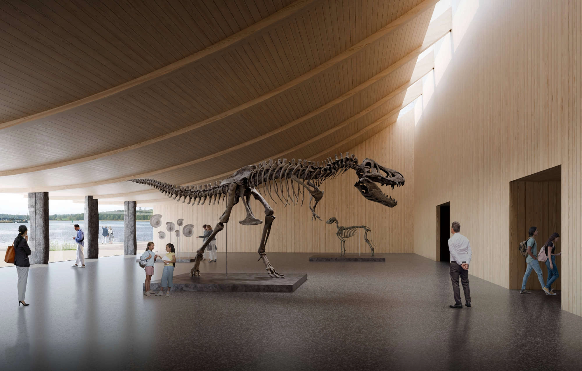 The exhibition space of the Museum of the History and Future of Turku. The curved roof descends to human scale.